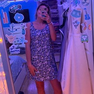 Black and light blue flowered dress with adjustable button straps